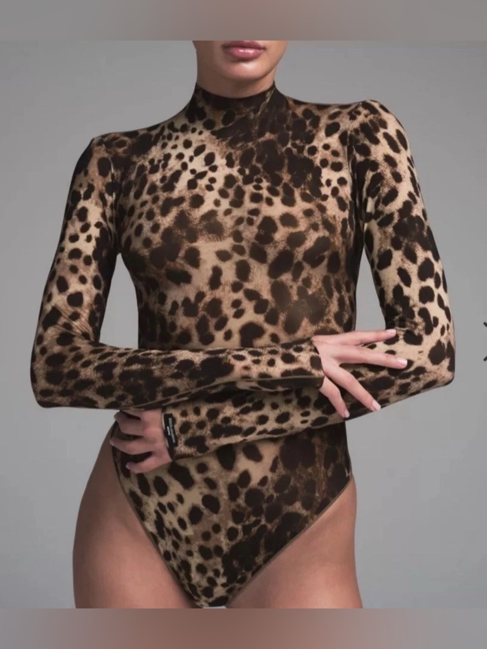 Dolce & Gabbana x Skims Milky Sheer Mock Neck Thong Bodysuit in Leopard Size XS